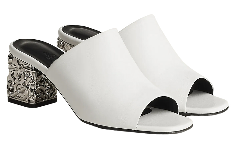 Lookbook (W) エルメス レザー ブロックヒール サンダル (白) H231208Z-90