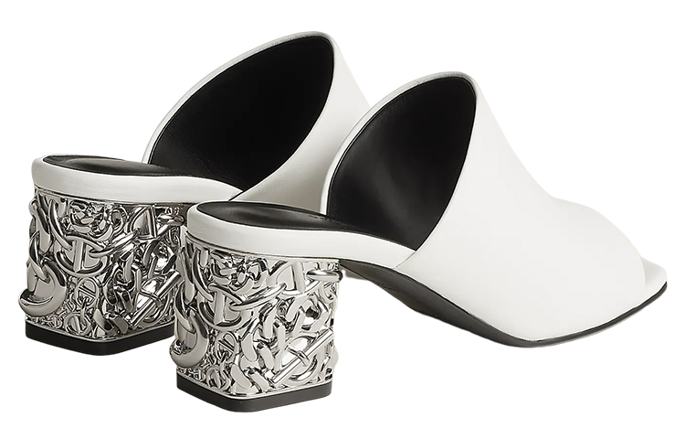 Shop (W) エルメス レザー ブロックヒール サンダル (白) H231208Z-90