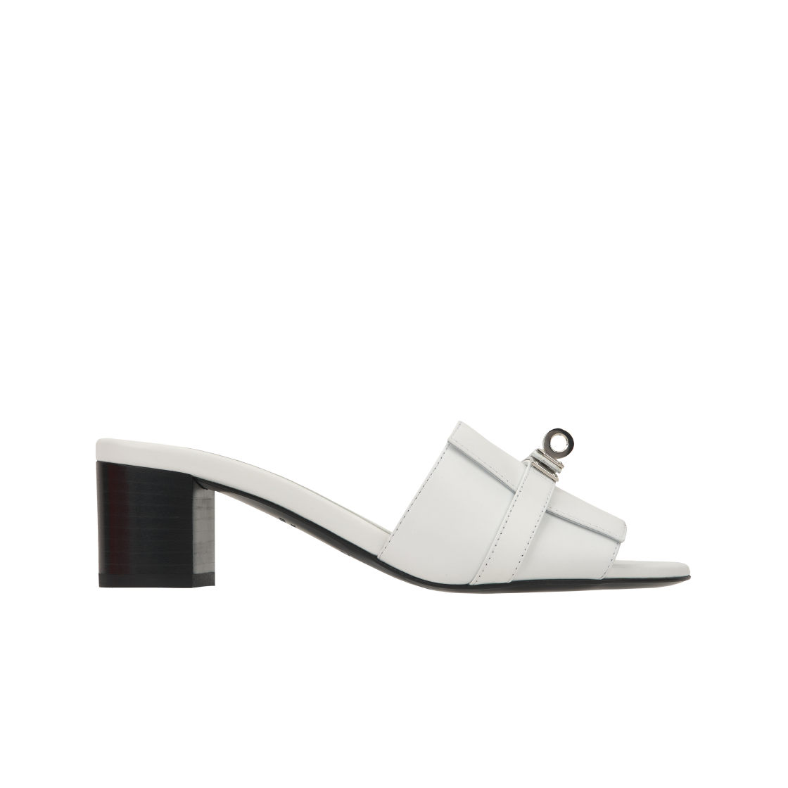 (Women) HERMES Leather Block Heel Slide Sandal 'White' H231063Z-90