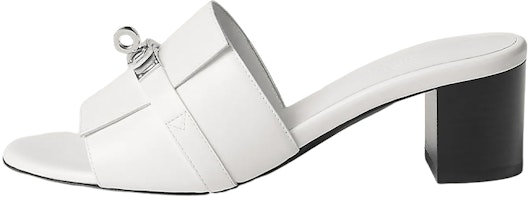 (Women) HERMES Leather Block Heel Slide Sandal 'White' H231063Z-90 (Women) HERMES Leather Block Heel Slide Sandal 'White' H231063Z-90