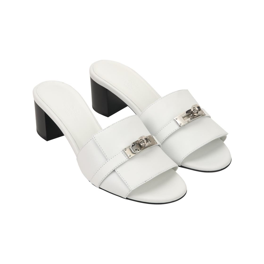 Shop (Women) HERMES Leather Block Heel Slide Sandal 'White' H231063Z-90