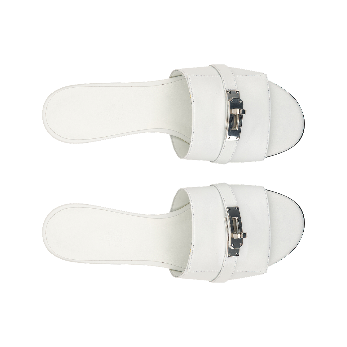 Purchase (Women) HERMES Leather Block Heel Slide Sandal 'White' H231063Z-90