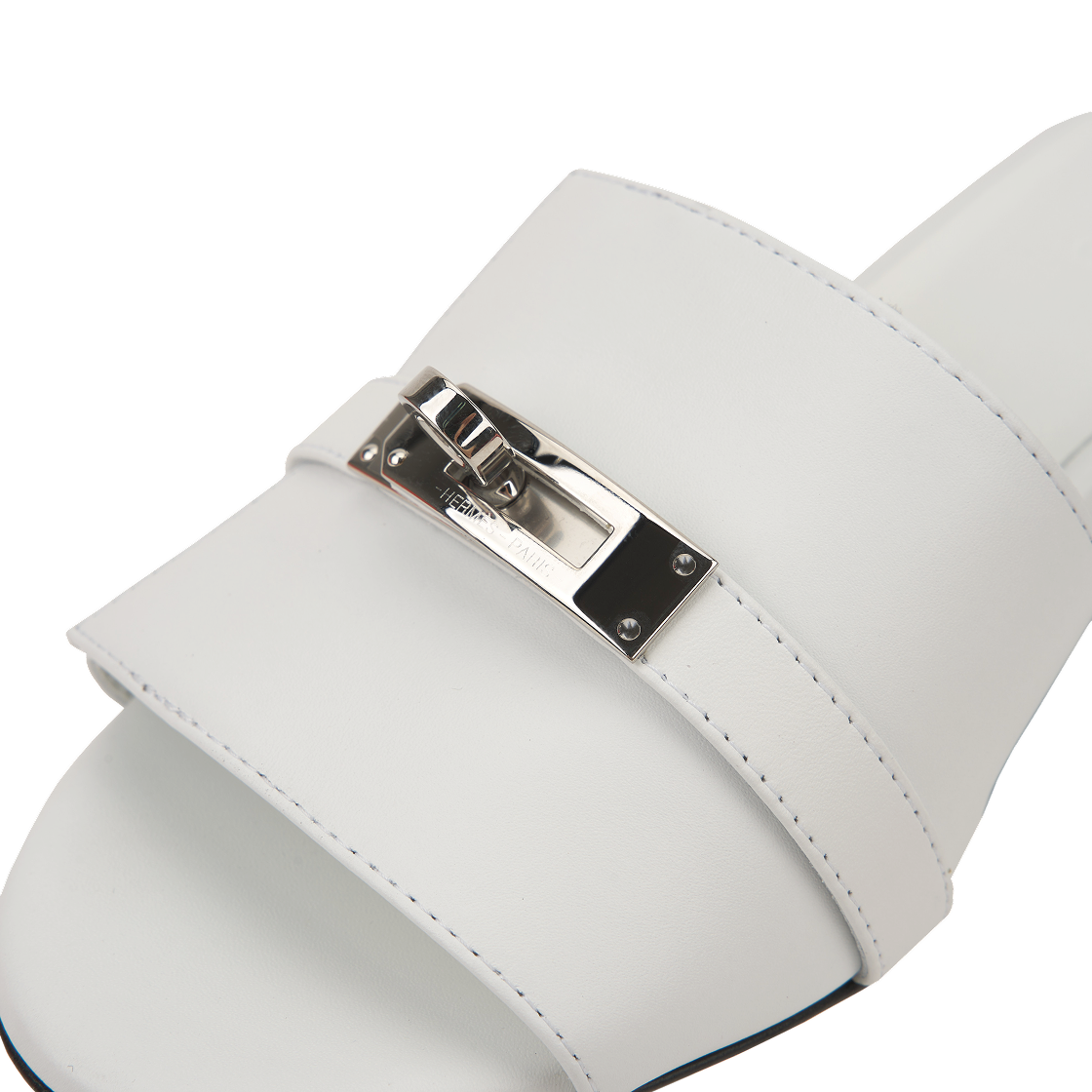 Sizing (Women) HERMES Leather Block Heel Slide Sandal 'White' H231063Z-90