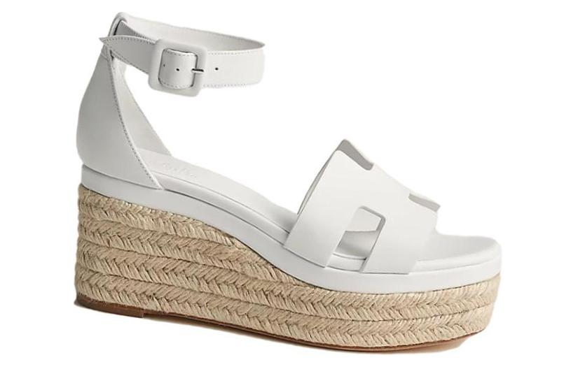 Order (W) エルメス 白 レザー バックル ハイヒール サンダル H231307Z-90