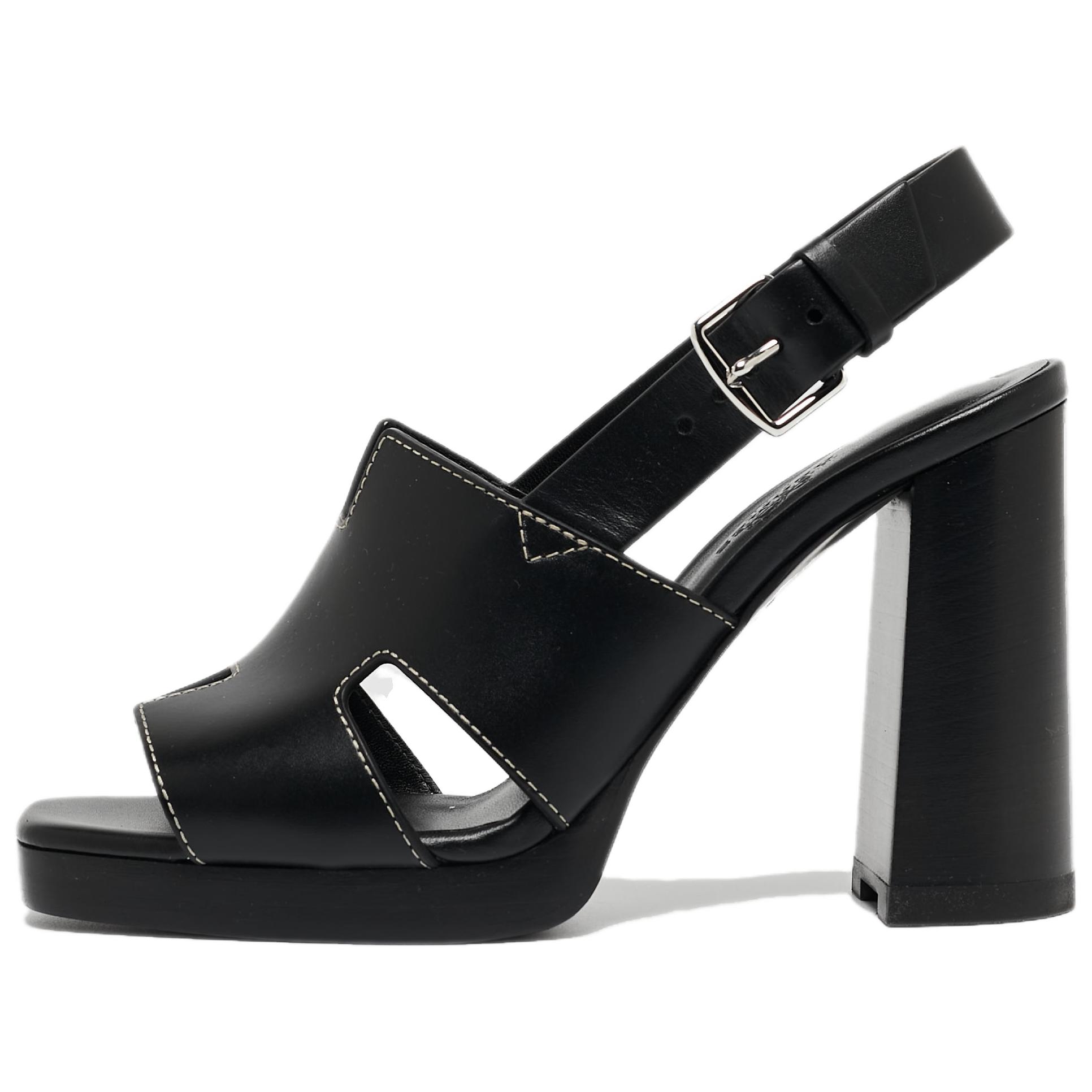 (Women) HERMES Leather Cut-Out High Heel Sandals 'Black' H221132Z-02