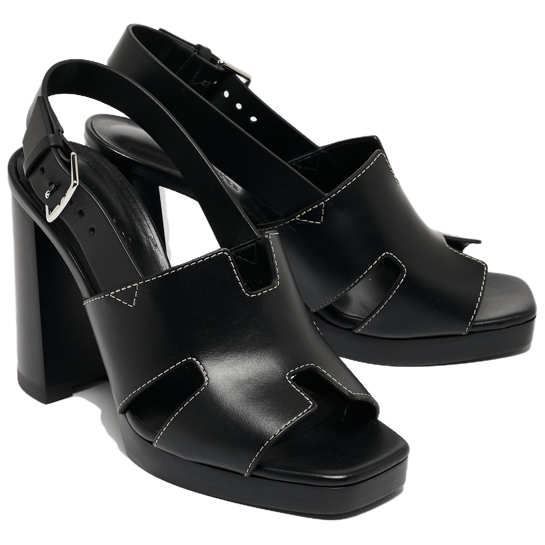 Shop (W) 에르메스 가죽 컷아웃 하이힐 샌들 (블랙) H221132Z-02