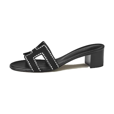 (W) HERMES Leather Fashion Open-Toe Slide 'Black'