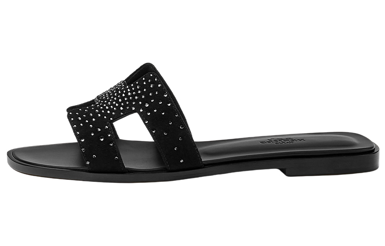 (W) HERMES Leather Flat Sandal 'Black Fashion'