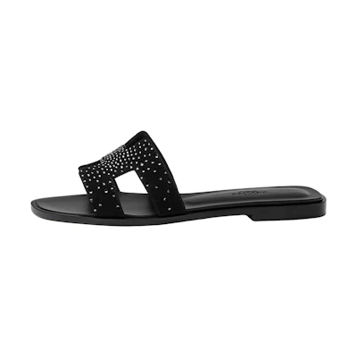 (W) HERMES Leather Flat Sandal 'Black Fashion'