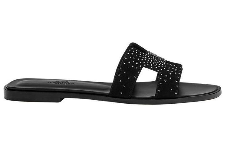 (W) HERMES Leather Flat Sandal 'Black Fashion' 圖 2