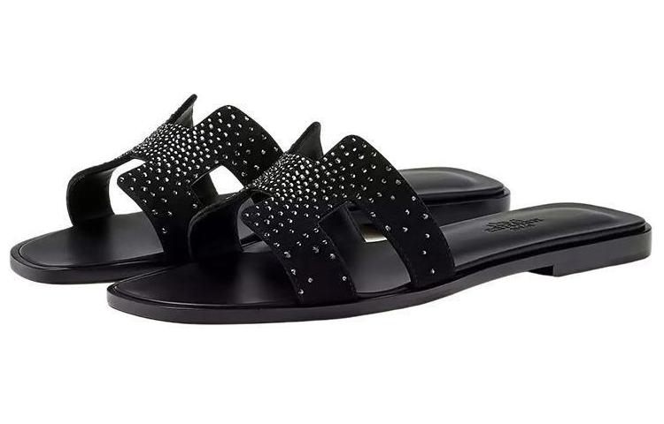 (W) HERMES Leather Flat Sandal 'Black Fashion' 圖 3