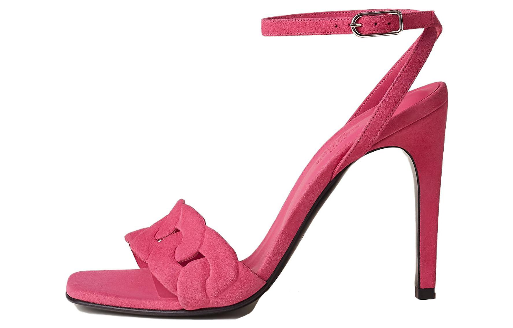 (W) HERMES Leather High-Heel Peep-Toe Sandals 'Rose'