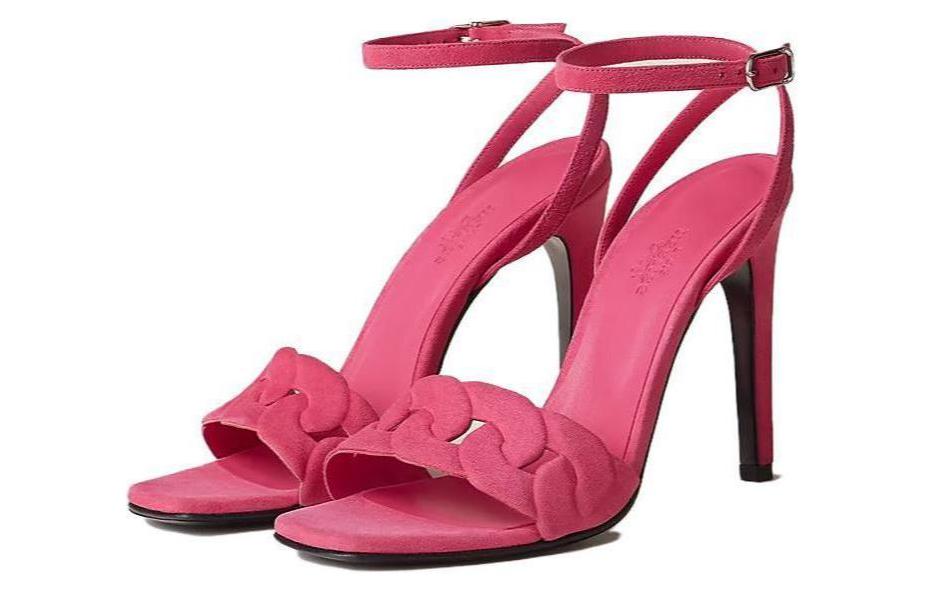 (W) HERMES Leather High-Heel Peep-Toe Sandals 'Rose' 圖 3