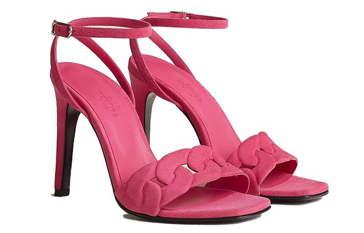 (W) HERMES Leather High-Heel Peep-Toe Sandals 'Rose' 圖 4