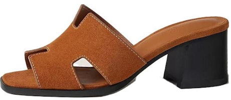 (Women) HERMES Leather High-Heel Peep-Toe Slide Sandals 'Brown' H232088Z-A3350 (Women) HERMES Leather High-Heel Peep-Toe Slide Sandals 'Brown' H232088Z-A3350