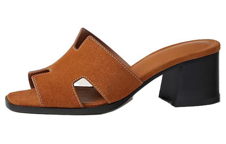 Buy (W) HERMES Leder High-Heel Peep-Toe Pantoletten ''Braun'' H232088Z-A3350
