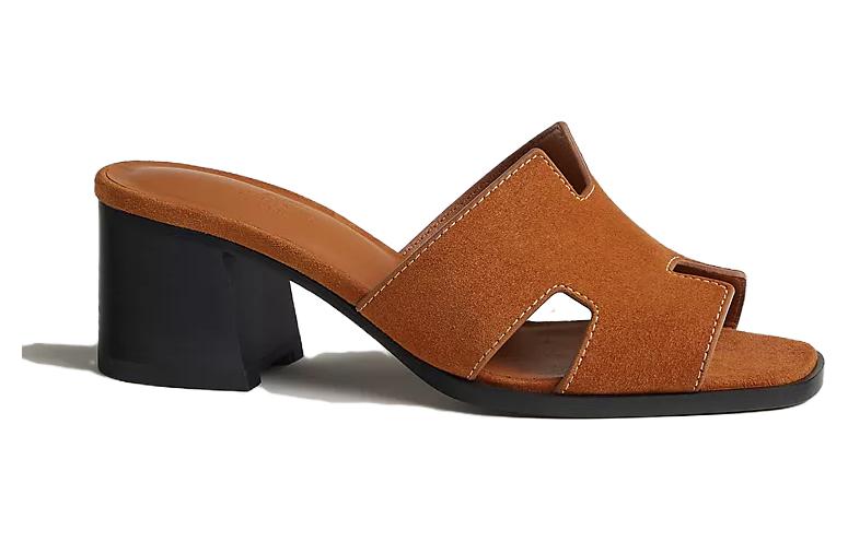 Order (W) HERMES Leder High-Heel Peep-Toe Pantoletten ''Braun'' H232088Z-A3350