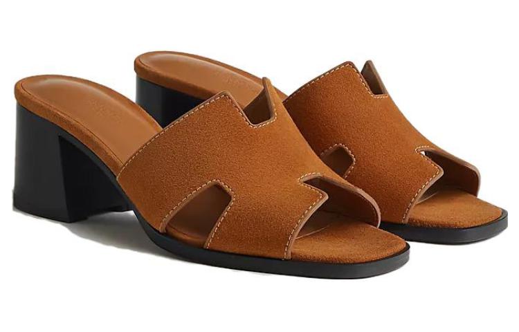 Lookbook (W) HERMES Leder High-Heel Peep-Toe Pantoletten ''Braun'' H232088Z-A3350
