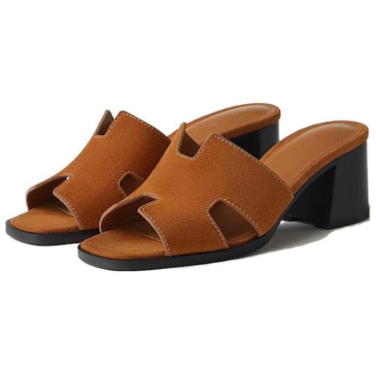 Shop (W) HERMES Leder High-Heel Peep-Toe Pantoletten ''Braun'' H232088Z-A3350