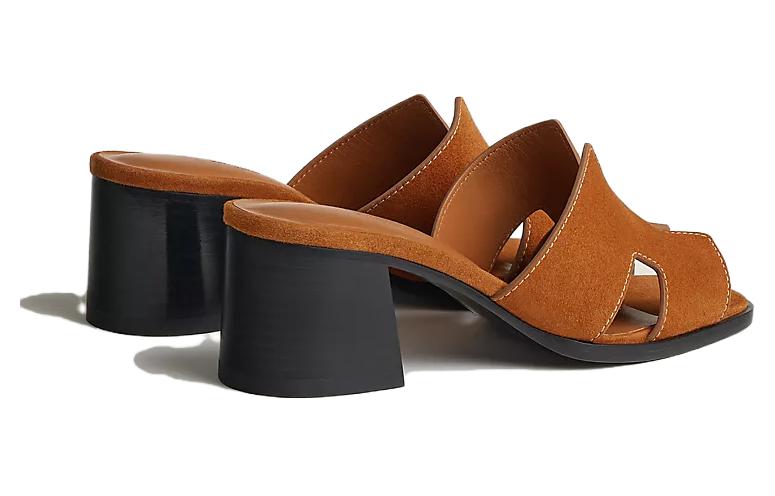 Purchase (W) HERMES Leder High-Heel Peep-Toe Pantoletten ''Braun'' H232088Z-A3350