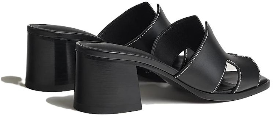 (Women) HERMES Leather High-Heeled Peep-Toe Slide Sandals 'Black' H232089Z-02350 Shop (Women) HERMES Leather High-Heeled Peep-Toe Slide Sandals 'Black' H232089Z-02350