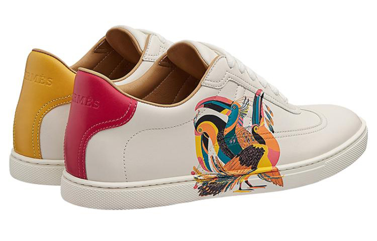 Shop HERMES 愛馬仕 皮革低筒綁帶運動鞋 女款 白色