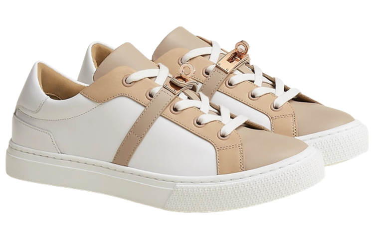 Lookbook (Women) HERMES Leather Low-Top Lace-Up 'White and Tan' H212257Z-91