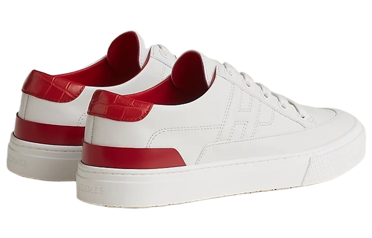 Shop (W) HERMES Kasut Sneakers Kulit Low-Top 'Putih Merah' H222280Z-96