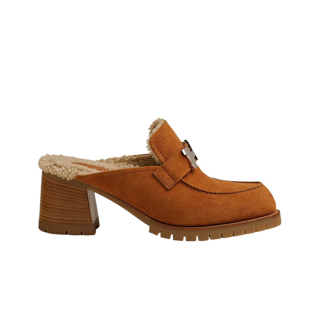 (Women) HERMES Leather Mule 'Brown Block Heel' H222057Z-A3