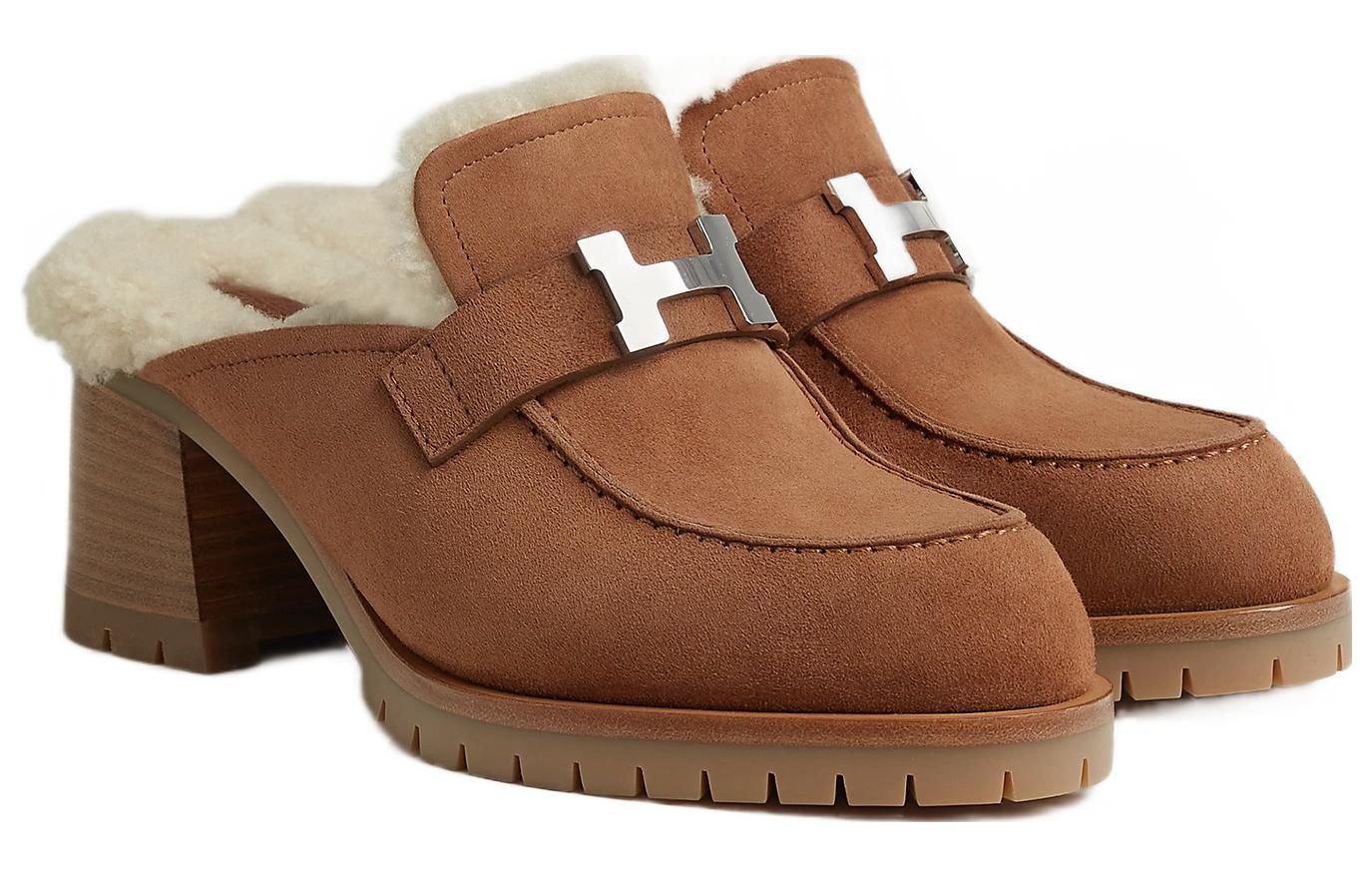 Order (W) 爱马仕棕色方跟皮革穆勒鞋 H222057Z-A3