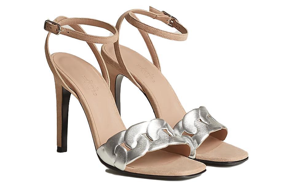 Shop (W) HERMES Leren Open-Teen Hoge Hak Sandalen ''Grijs'' H231129Z-59360