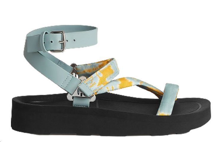 Order (W) HERMES Leren Open Teen Enkelband Sandalen ''Blauw Zwart'' H231163Z-6A