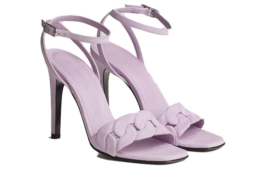 Shop (W) 爱马仕紫色脚踝带真皮露趾高跟凉鞋 H231128Z-3D395