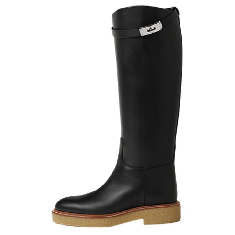 (Women) HERMES Leather Round-Toe High-Boot 'Honey Black' H232065Z-02