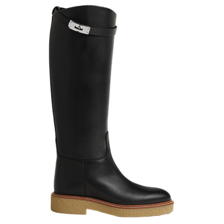 (W) HERMES Leather Round-Toe High-Boot 'Honey Black' 圖 2