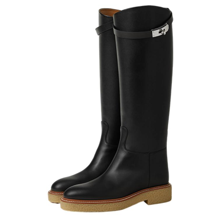 (W) HERMES Leather Round-Toe High-Boot 'Honey Black' 圖 3