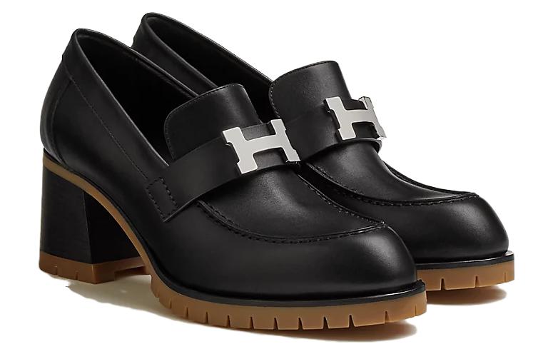 Lookbook (W) HERMES Sepatu Loafer Kulit Ujung Bulat 'Hitam' H222254Z-02