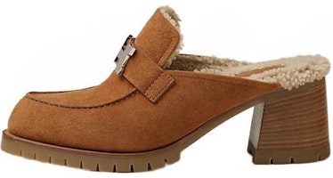 (Women) HERMES Leather Round Toe Block Heel Slippers 'Brown' H222057Z-WT (Women) HERMES Leather Round Toe Block Heel Slippers 'Brown' H222057Z-WT