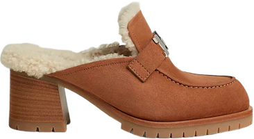 (Women) HERMES Leather Round Toe Block Heel Slippers 'Brown' H222057Z-WT (Women) HERMES Leather Round Toe Block Heel Slippers 'Brown' H222057Z-WT