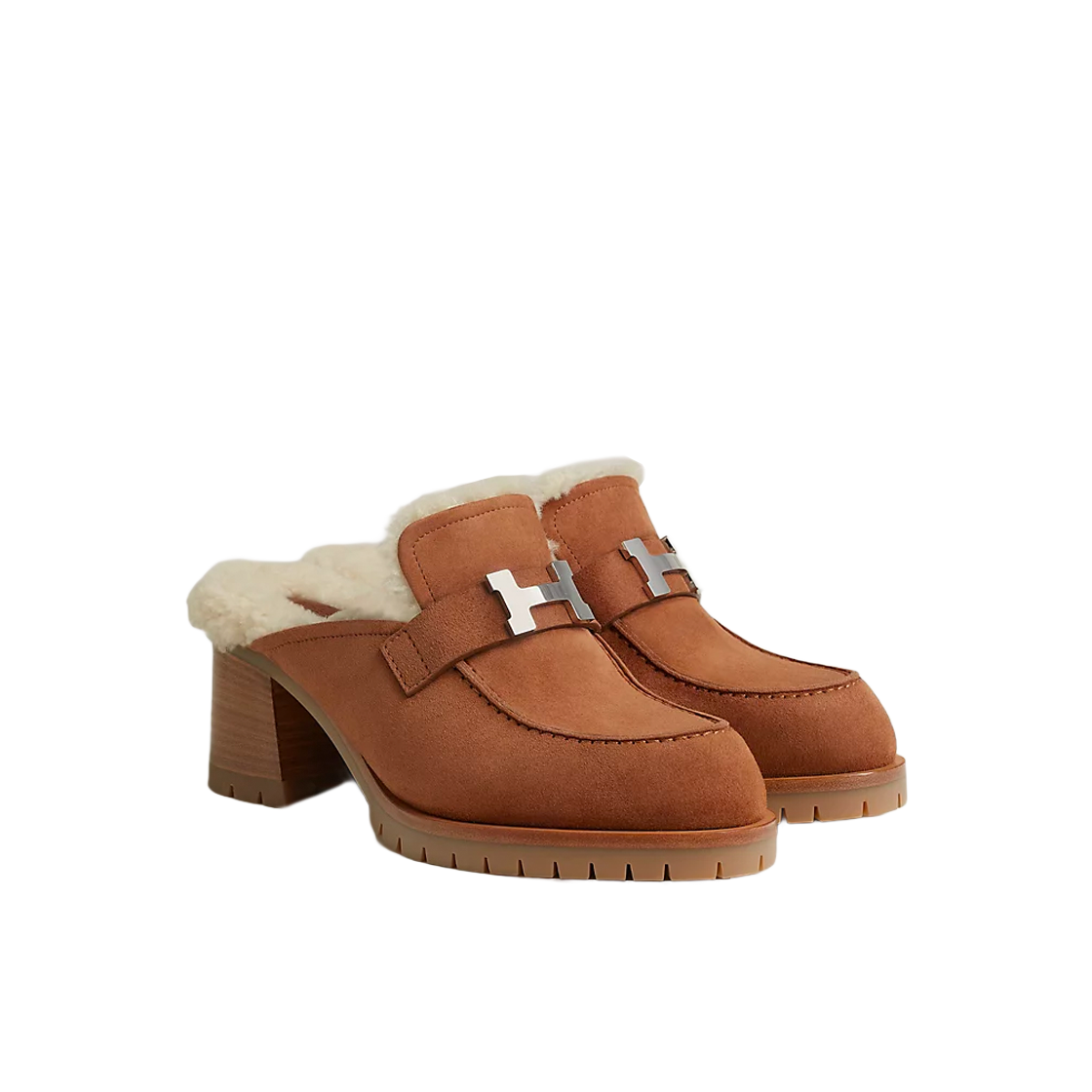 Order (Women) HERMES Leather Round Toe Block Heel Slippers 'Brown' H222057Z-WT