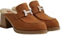 (Women) HERMES Leather Round Toe Block Heel Slippers 'Brown' H222057Z-WT