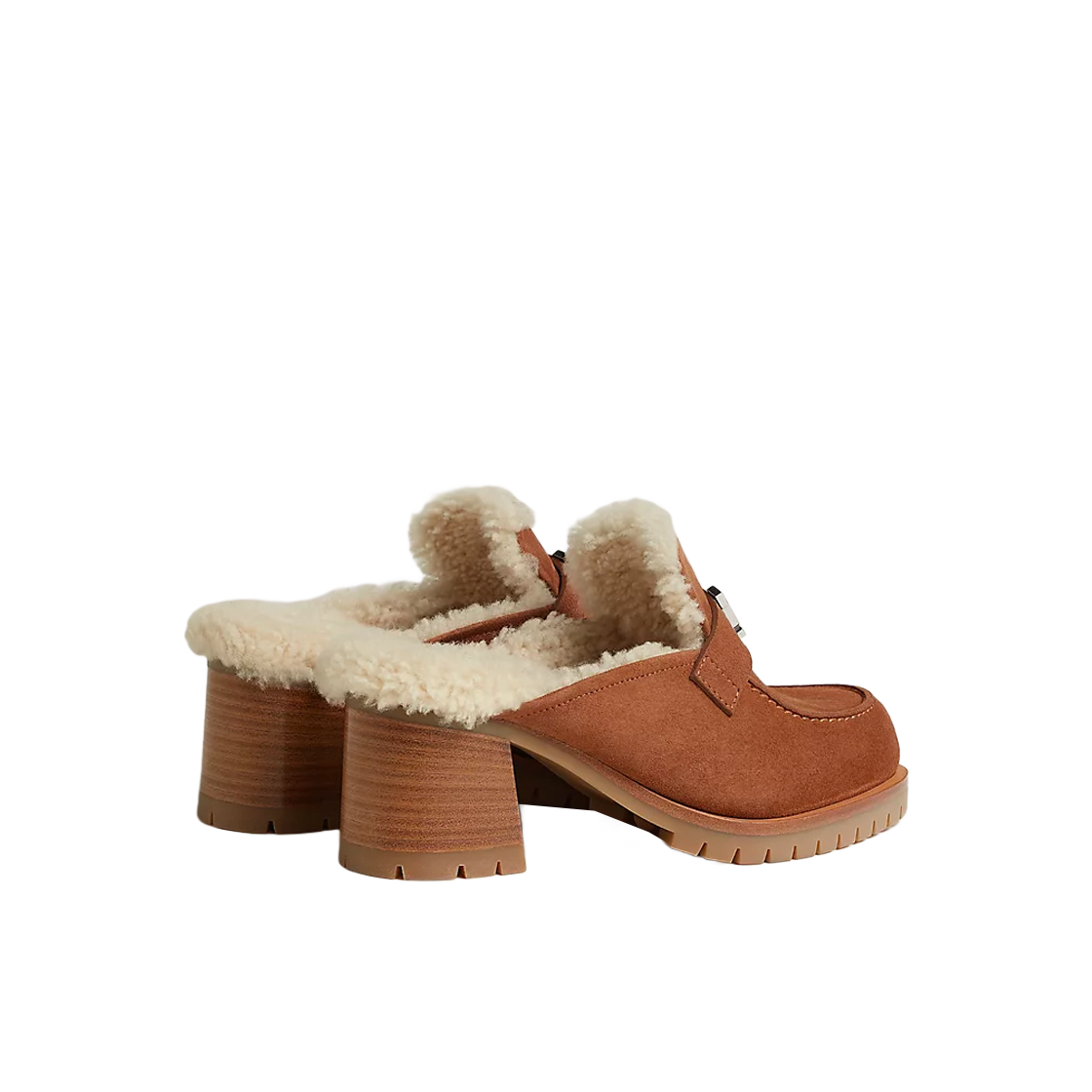 Lookbook (Women) HERMES Leather Round Toe Block Heel Slippers 'Brown' H222057Z-WT