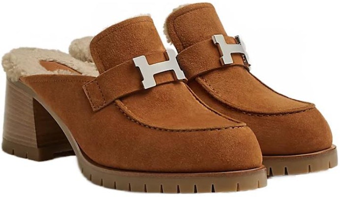 (W) 에르메스 브라운 가죽 라운드 토 블록힐 슬리퍼 H222057Z-WT Lookbook (W) 에르메스 브라운 가죽 라운드 토 블록힐 슬리퍼 H222057Z-WT