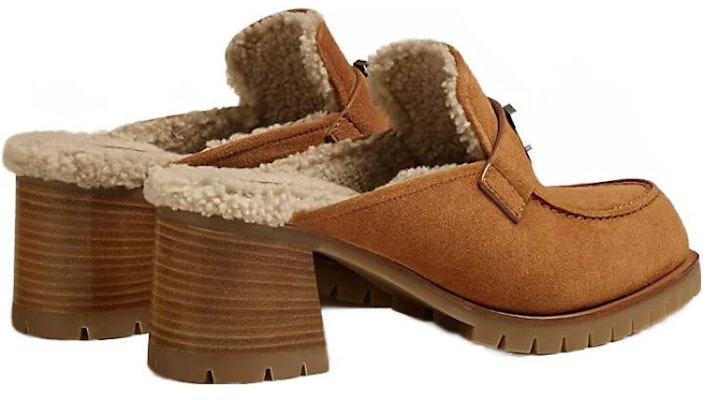 (Women) HERMES Leather Round Toe Block Heel Slippers 'Brown' H222057Z-WT Shop (Women) HERMES Leather Round Toe Block Heel Slippers 'Brown' H222057Z-WT