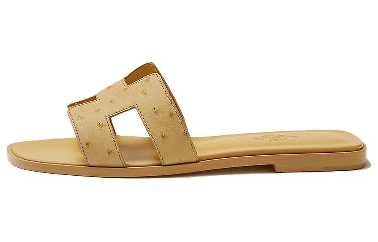 (W) HERMES Leather Round-Toe Slide 'Yellow'