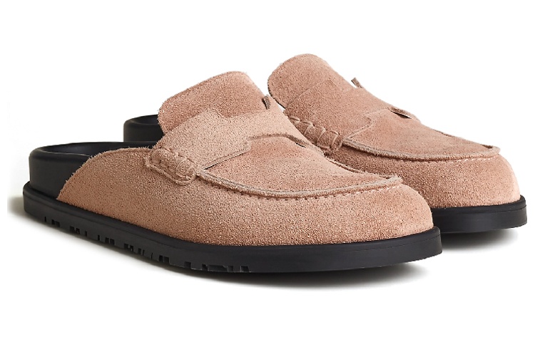 Order (W) HERMÈS Sandales en Cuir Marron Mode Bout Rond Slip-On H231222Z-59