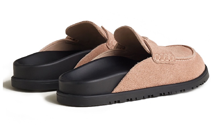 Shop (W) HERMÈS Sandales en Cuir Marron Mode Bout Rond Slip-On H231222Z-59