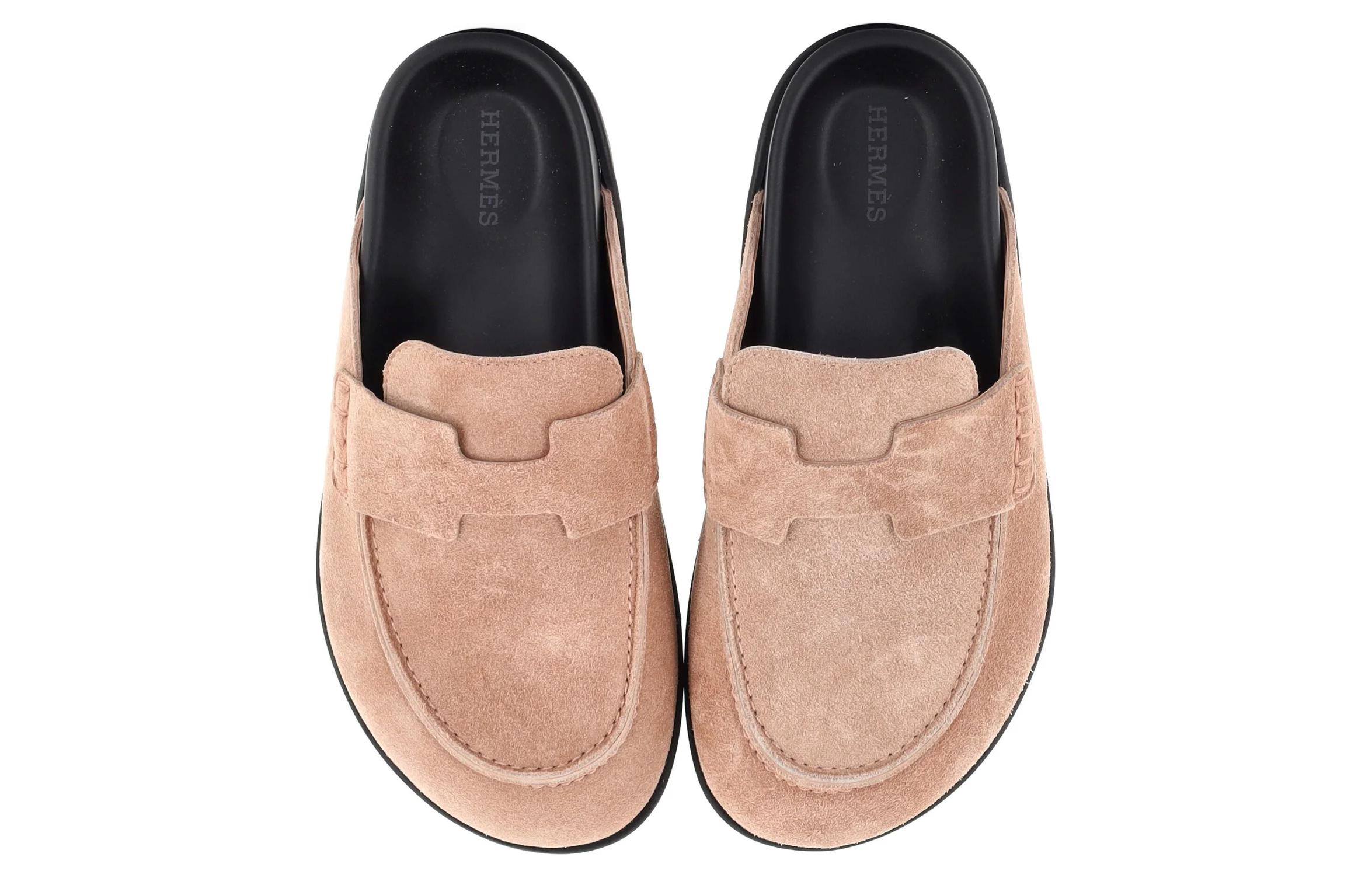Purchase (W) HERMÈS Sandales en Cuir Marron Mode Bout Rond Slip-On H231222Z-59