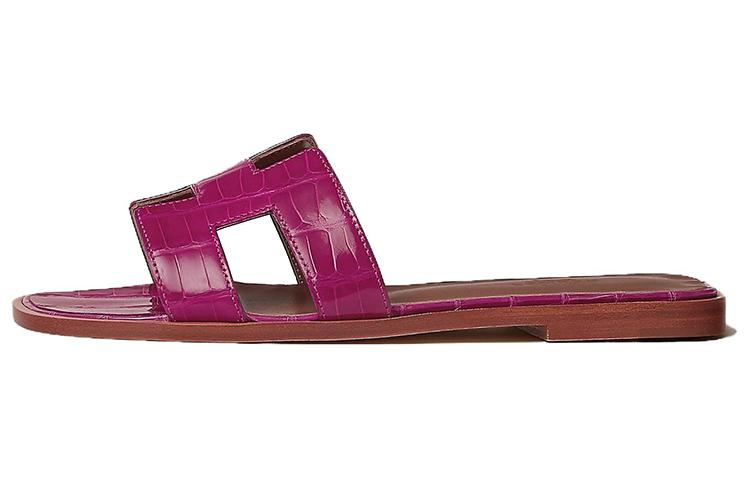 (Women) HERMES Leather Round Toe Slip-On Slides 'Purple Red' H001089Z-J5