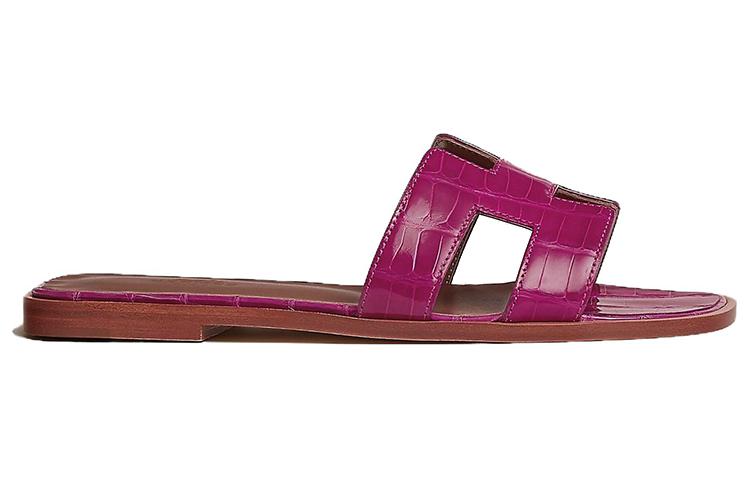 (W) HERMES Leather Round Toe Slip-On Slides 'Purple Red' 圖 2